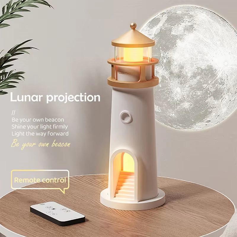 Moon Projection Night Lights Remote Control Lighthouse Ambient Light Bluetooth Music Motion Sensor Creative Desktop Decor Gifts