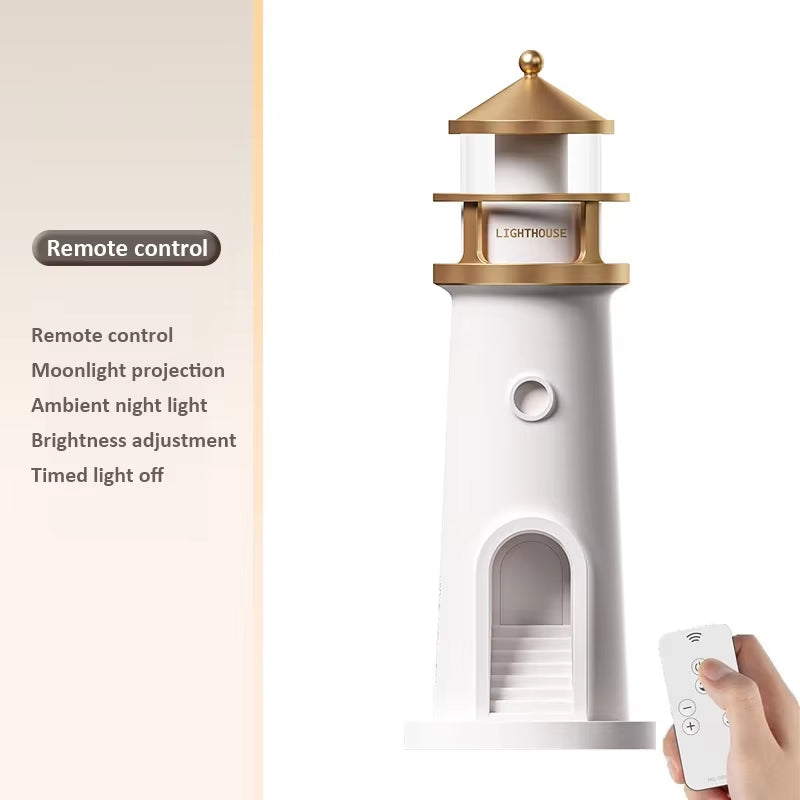 Moon Projection Night Lights Remote Control Lighthouse Ambient Light Bluetooth Music Motion Sensor Creative Desktop Decor Gifts