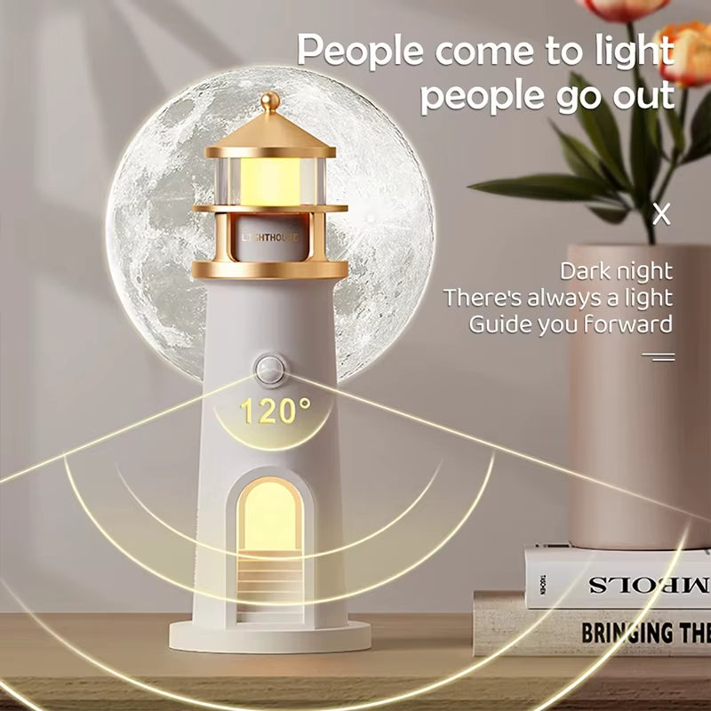 Moon Projection Night Lights Remote Control Lighthouse Ambient Light Bluetooth Music Motion Sensor Creative Desktop Decor Gifts