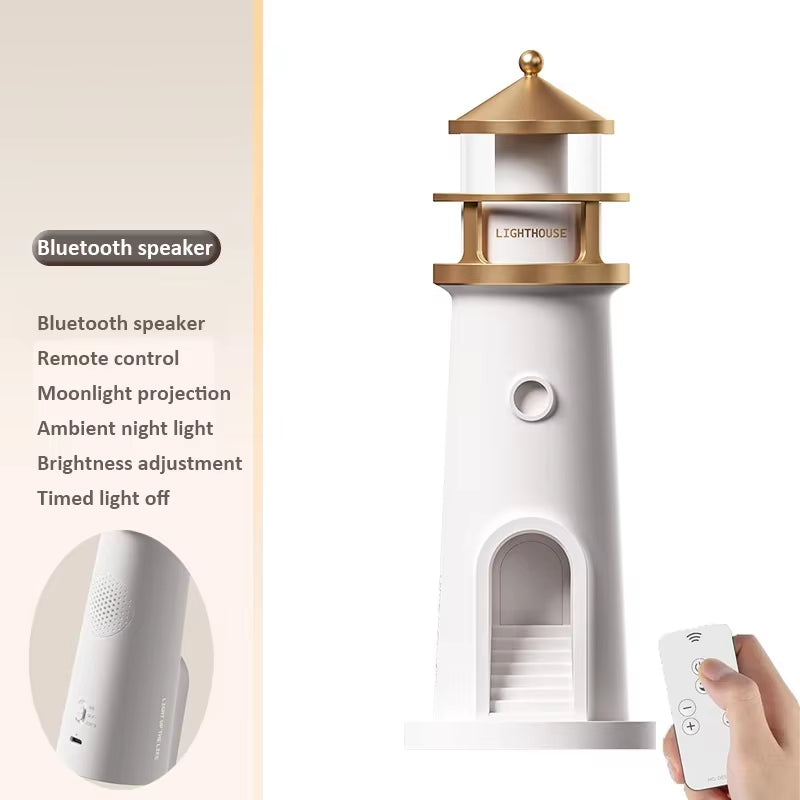 Moon Projection Night Lights Remote Control Lighthouse Ambient Light Bluetooth Music Motion Sensor Creative Desktop Decor Gifts