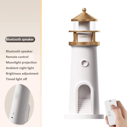 Moon Projection Night Lights Remote Control Lighthouse Ambient Light Bluetooth Music Motion Sensor Creative Desktop Decor Gifts